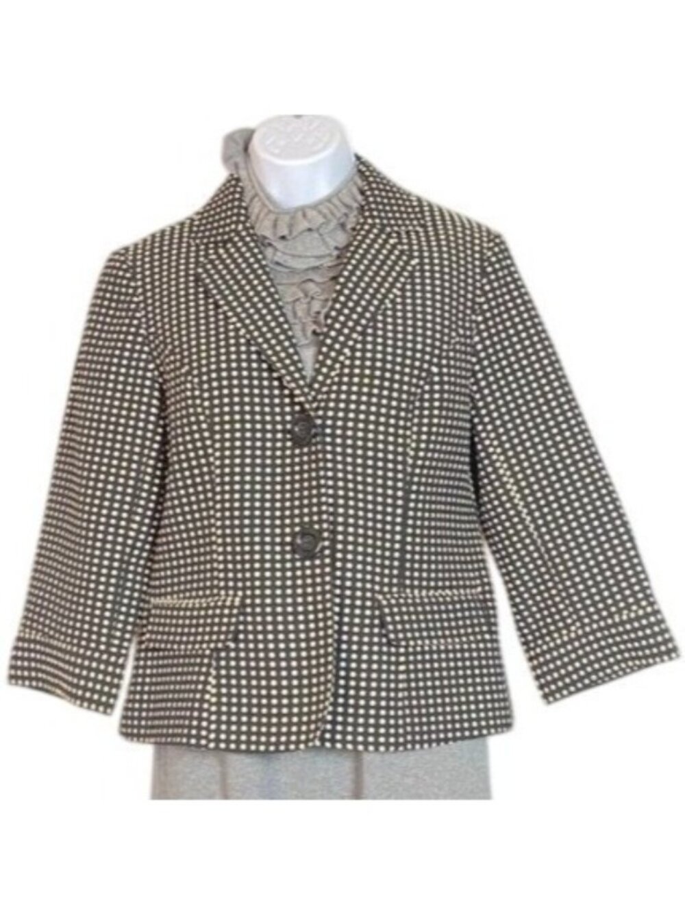 Willi Smith Vintage Womens Tailored Black & Off White Oval Pattern 3/4 Sleeve Bl